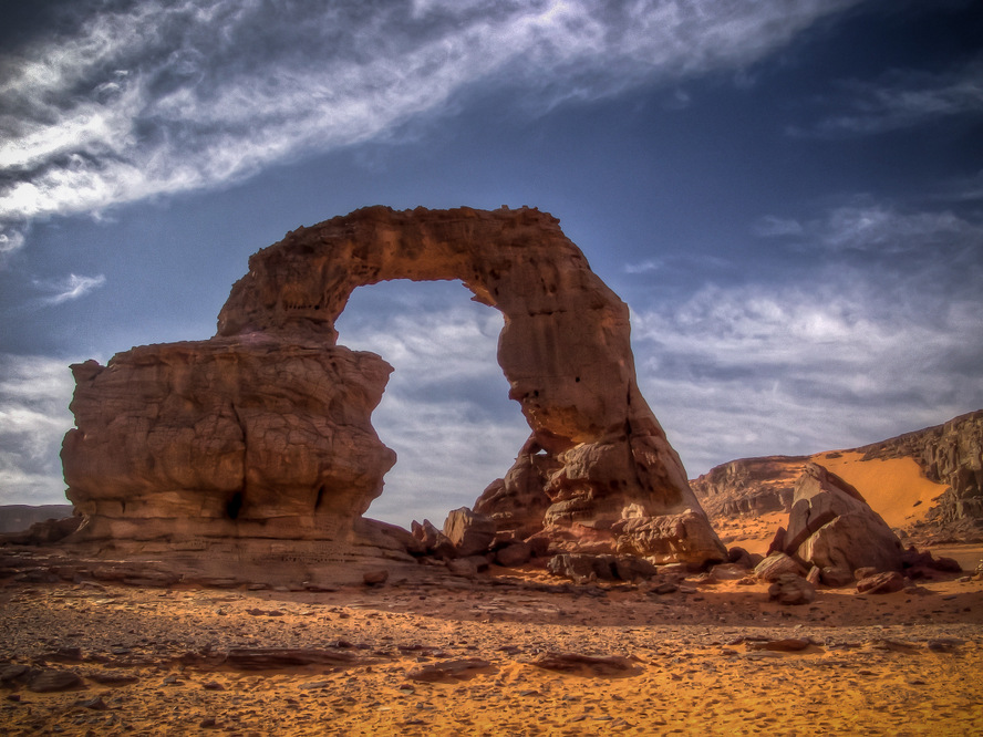 Algerian Desert: Rock Arch and a Dramatic Landscape