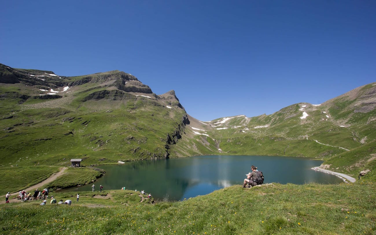 Grindelwald Bachalpsee, beautiful mountain lake in Switzerland