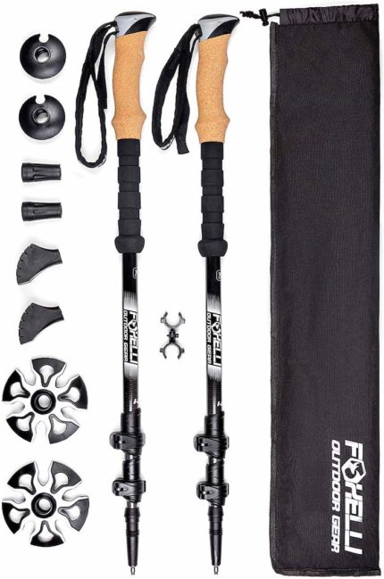 Foxelli Carbon Fiber Trekking Poles –Collapsible, Lightweight, Shock-Absorbent, Hiking, Walking & Running Sticks with Natural Cork Grips