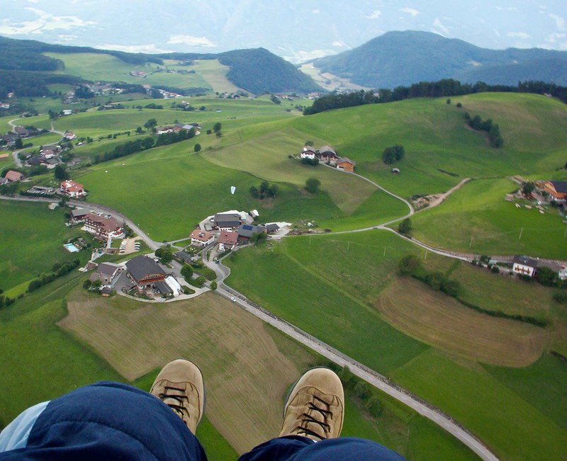 Paragliding flight over Seiser Alm