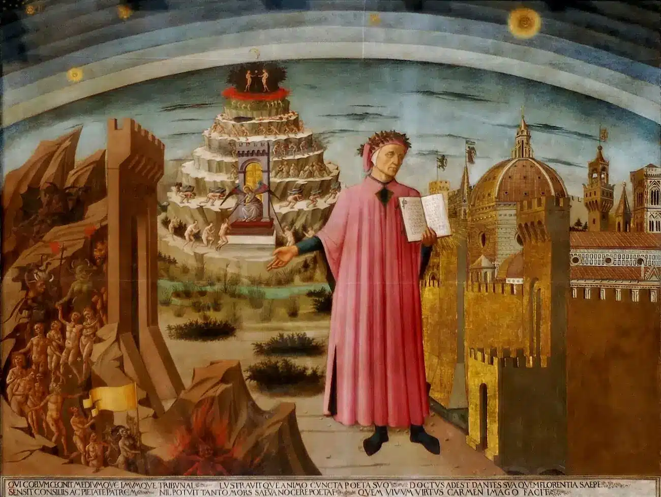 The Divine Comedy Illuminating Florence, Fresco by Domenico di Michelino (1465) in Florence Cathedral - Wikimedia